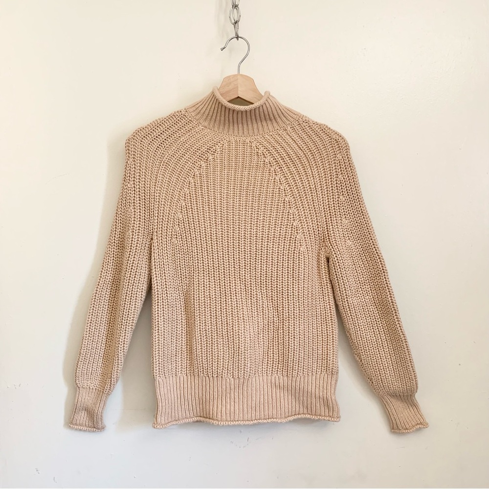 J. Crew Tan Beige Knit Mock Neck Long Sleeves Sweater Approx. Small